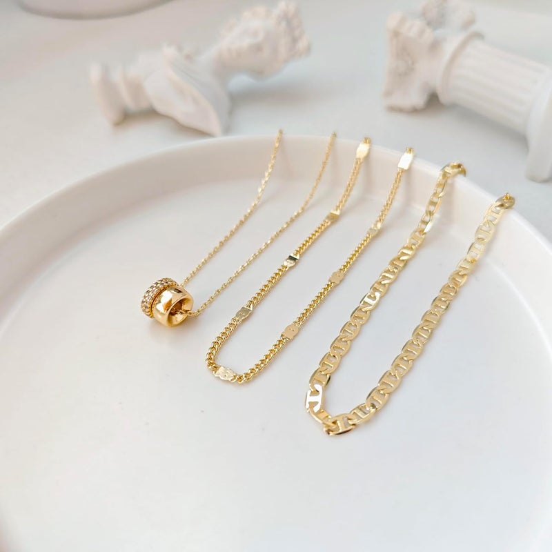 OGD Store Layered CZ Rondelle Pendant Necklaces for Women, 14K Gold Plated Trendy Mariner Chain Dainty Circle Rondelle Pendant Choker Necklace for Women Two-Toned Cubic Zirconia Gold Necklace - Image 4